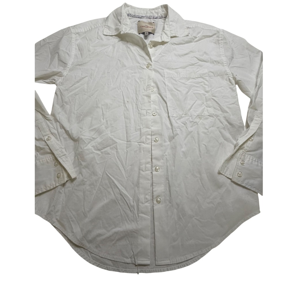 Casa Cabana Womens XS White Button Down Long Sleeve Shirt Chest Pocket Cotton